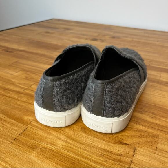 Vince Light Grey Shearling Fuzzy Blair Slip On Sneakers Size 7 - Picture 5 of 7